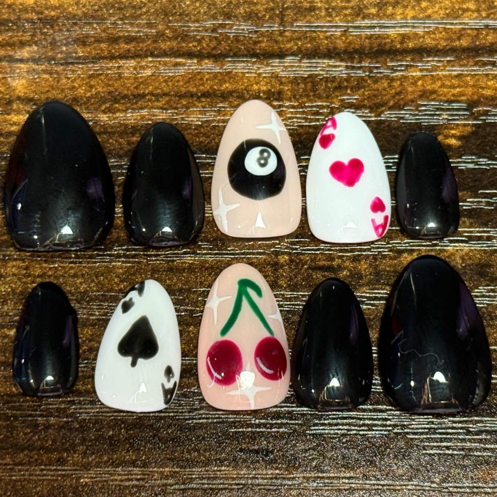 Black,red, and white nail press ons